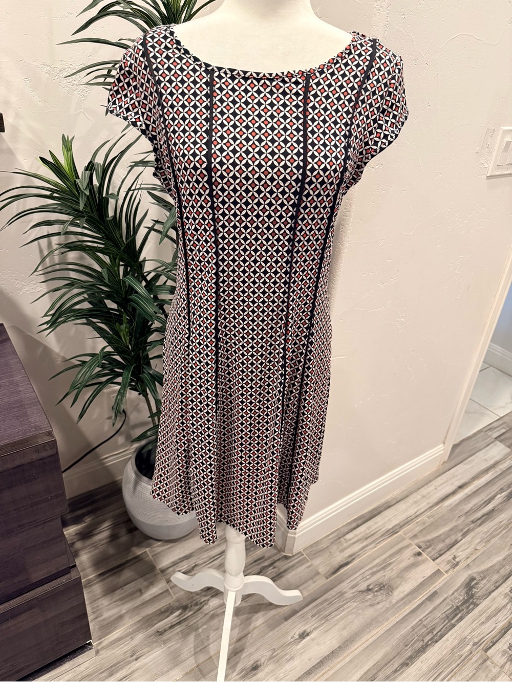 Robert Louis Red, Black & White Geometric Midi Dress